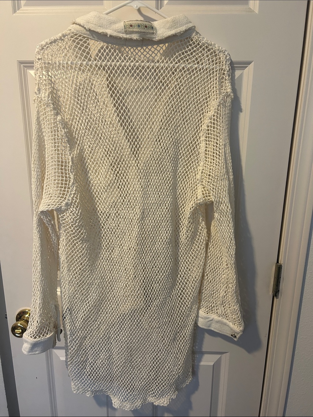 POL Open-Knit Button Front Shirt/swim cover up in Cream - Picture 8 of 9
